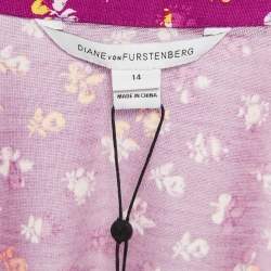 مملوكة مسبقًا Diane Von Furstenberg  Magenta Pink Floral Print Silk New Jeanne Two Wrap Dress XL