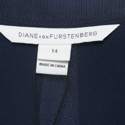 Diane Von Furstenberg Navy Blue Printed Crepe Pleated Midi Skirt XL