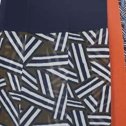 Diane Von Furstenberg Navy Blue Printed Crepe Pleated Midi Skirt XL