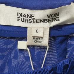 Pre Owned Diane Von Furstenberg Klein Blue Lace Overlay Tailored Pencil Skirt M