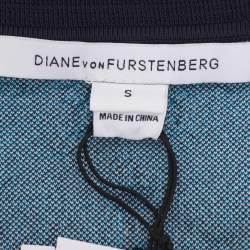Pre Owned Diane Von Furstenberg Navy Blue/White Knit Jalen Dress S