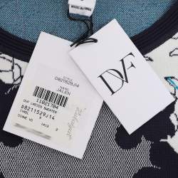 Pre Owned Diane Von Furstenberg Navy Blue/White Knit Jalen Dress S