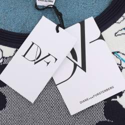 Pre Owned Diane Von Furstenberg Navy Blue/White Knit Jalen Dress S