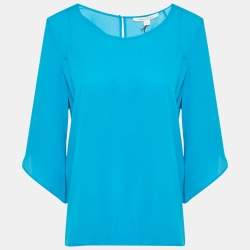 Pre Owned Diane Von Furstenberg Blue Silk Nancy Blouse S