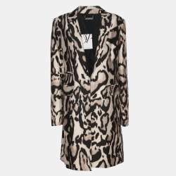 Pre Owned Diane Von Furstenberg Brown/Beige Leopard Print Wool Coat M