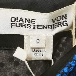 مملوكة مسبقًا Diane Von Furstenberg Black /Blue Embroidered Mesh Overlay Tailored Pencil Skirt XS