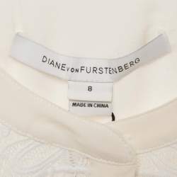 Pre Owned توب ديان فون فرستنبرغ "لاكِن" بدون أكمام من الحرير والدانتيل العاجي مقاس متوسط (ميديم)