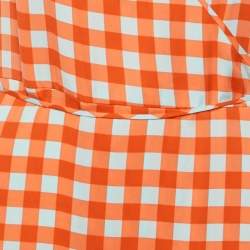 Pre Owned Diane Von Furstenberg Orange Checkered Print Silk Asymmetric Ruffle Detail Dress L