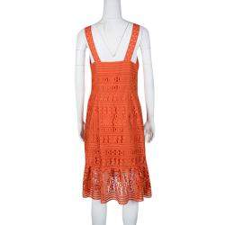 Diane Von Furstenberg Orange Guipure Lace Sleeveless Tiana Flounce Dress M