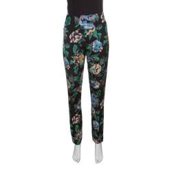 Pre Owned Diane Von Furstenberg Black Floral Printed Benton High Waist Skinny Pants L