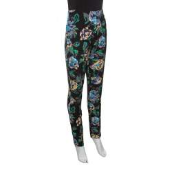 Pre Owned Diane Von Furstenberg Black Floral Printed Benton High Waist Skinny Pants L