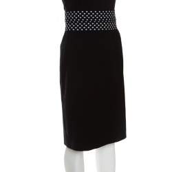 Pre Owned Diane Von Furstenberg Black Dotted Wasitband Detail Elsa Skirt M