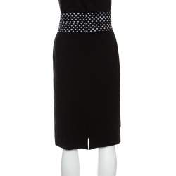Pre Owned Diane Von Furstenberg Black Dotted Wasitband Detail Elsa Skirt M