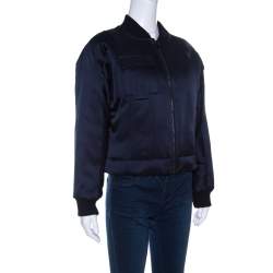 Pre Owned Diane Von Furstenberg Navy Blue Satin Alexander Bomber Jacket M