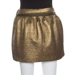 Pre Owned Diane Von Furstenberg Metallic Gold Gathered Addie Jacquard Mini Skirt M