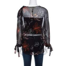 Pre Owned Diane Von Furstenberg Black Fenelon Print Silk Wrap Top L