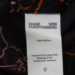 Pre Owned Diane Von Furstenberg Black Fenelon Print Silk Wrap Top L