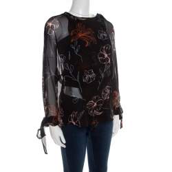Pre Owned Diane Von Furstenberg Black Fenelon Print Silk Wrap Top L