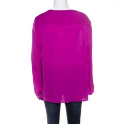 Pre Owned Diane Von Furstenberg Summer Beet Silk Pintuck Detail Blouse XL