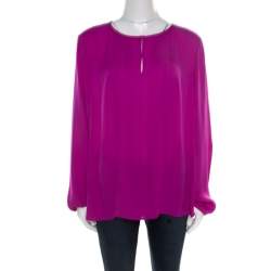 Pre Owned Diane Von Furstenberg Summer Beet Silk Pintuck Detail Blouse XL