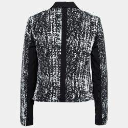 Pre Owned Diane von Furstenberg Black Crepe Jacquard Paneled Olena Jacket M