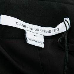 Pre Owned Diane von Furstenberg Black Crepe Jacquard Paneled Olena Jacket M