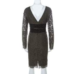 Pre Owned Diane Von Furstenberg Olive Green V-Neck Viera Lace Dress L
