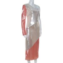 Pre Owned Diane von Furstenberg Pink and Ivory Sequinned One Shoulder Dress S