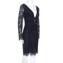 Pre Owned Diane Von Furstenberg Midnight Blue Lace Long Sleeve Viera Dress M