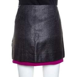 Pre Owned Diane Von Furstenberg Black Textured Contrast Hem Elley Mini Skirt M