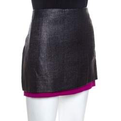 Pre Owned Diane Von Furstenberg Black Textured Contrast Hem Elley Mini Skirt M