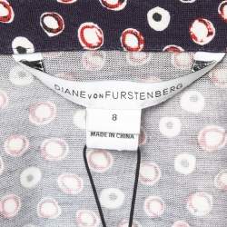 Pre Owned Diane Von Furstenberg Navy Blue Pirouette Dot Print Silk Jersey Cybil Wrap Dress M