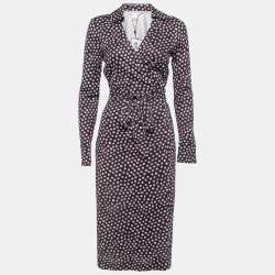 Pre Owned Diane Von Furstenberg Navy Blue Pirouette Dot Print Silk Jersey Cybil Wrap Dress M
