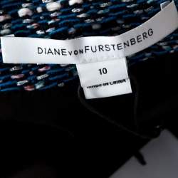 Pre Owned Diane Von Furstenberg Blue Lurex Jacquard Knit Rylan Jacket L