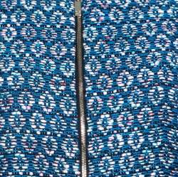 Pre Owned Diane Von Furstenberg Blue Lurex Jacquard Knit Rylan Jacket L