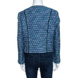 Pre Owned Diane Von Furstenberg Blue Lurex Jacquard Knit Rylan Jacket L