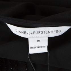Pre Owned Diane Von Furstenberg Black Embellished Crepe Bella Dress L
