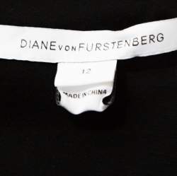 Pre Owned Diane Von Furstenberg Black & Gold Lace Zarita Shift Dress L 