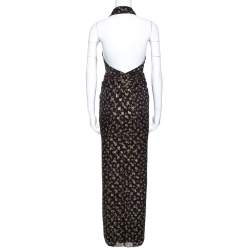Pre Owned Diane Von Furstenberg Black Lurex Printed Silk Evelina Dress XS