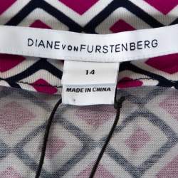 Pre Owned Diane von Furstenberg Pink Geometric Print New Julian Two Mini Wrap Dress XL