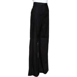 Pre Owned Diane von Furstenberg Black Linen Pleat Front Flared Pants M