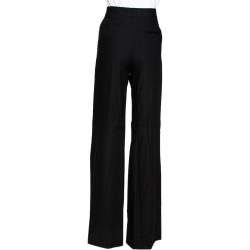 Pre Owned Diane von Furstenberg Black Linen Pleat Front Flared Pants M