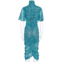 Pre Owned Diane Von Furstenberg Blue Ditsy Print Ruched Olivia Dress XS