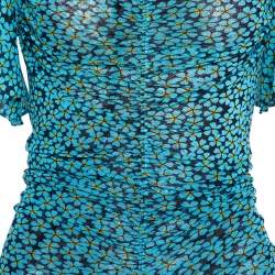 Pre Owned Diane Von Furstenberg Blue Ditsy Print Ruched Olivia Dress XS