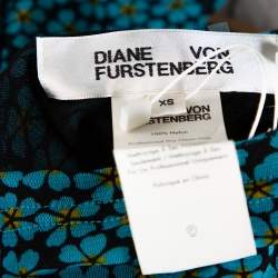 Pre Owned Diane Von Furstenberg Blue Ditsy Print Ruched Olivia Dress XS