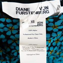 Pre Owned Diane Von Furstenberg Blue Ditsy Print Ruched Olivia Dress XS