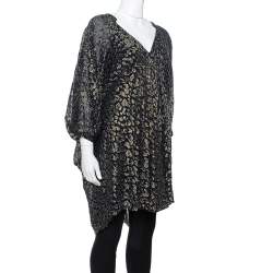 Pre Owned Diane von Furstenberg Black Brocade Ruched Fleurette Tunic Dress M