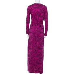 Pre Owned Diane Von Furstenberg Pink Silk Jersey New Julian Long Banded Wrap Dress M