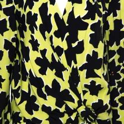 Pre Owned Diane Von Furstenberg Green/Black Silk Crepe Print Dora Lily Midi Dress L