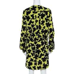Pre Owned Diane Von Furstenberg Green/Black Silk Crepe Print Dora Lily Midi Dress L